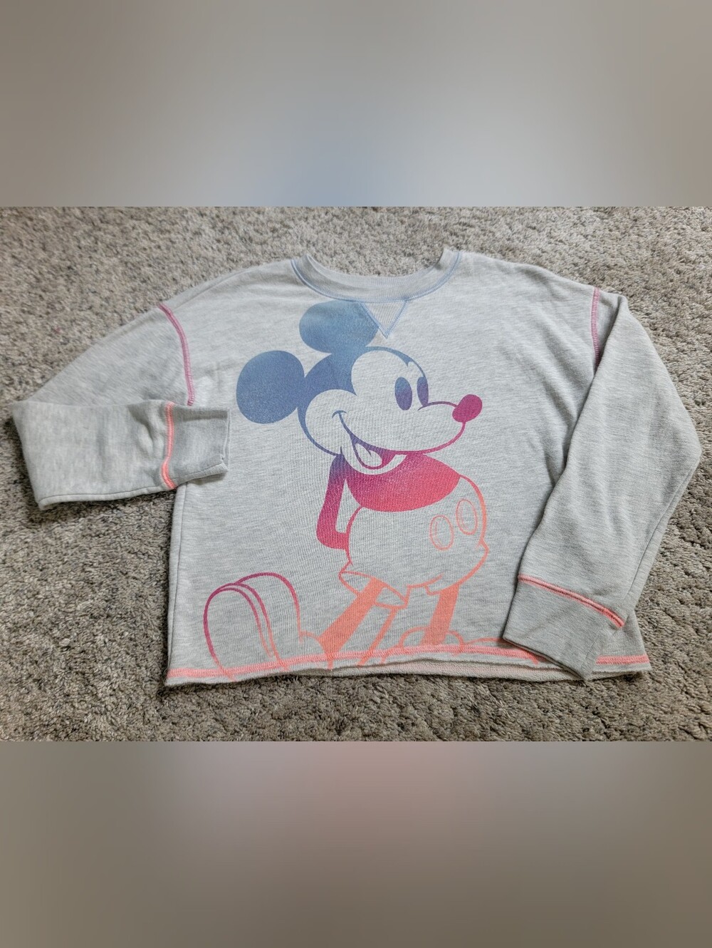 Disney Mickey Mouse Gradient Graphic Kids Sweatshirt - Light Gray XL